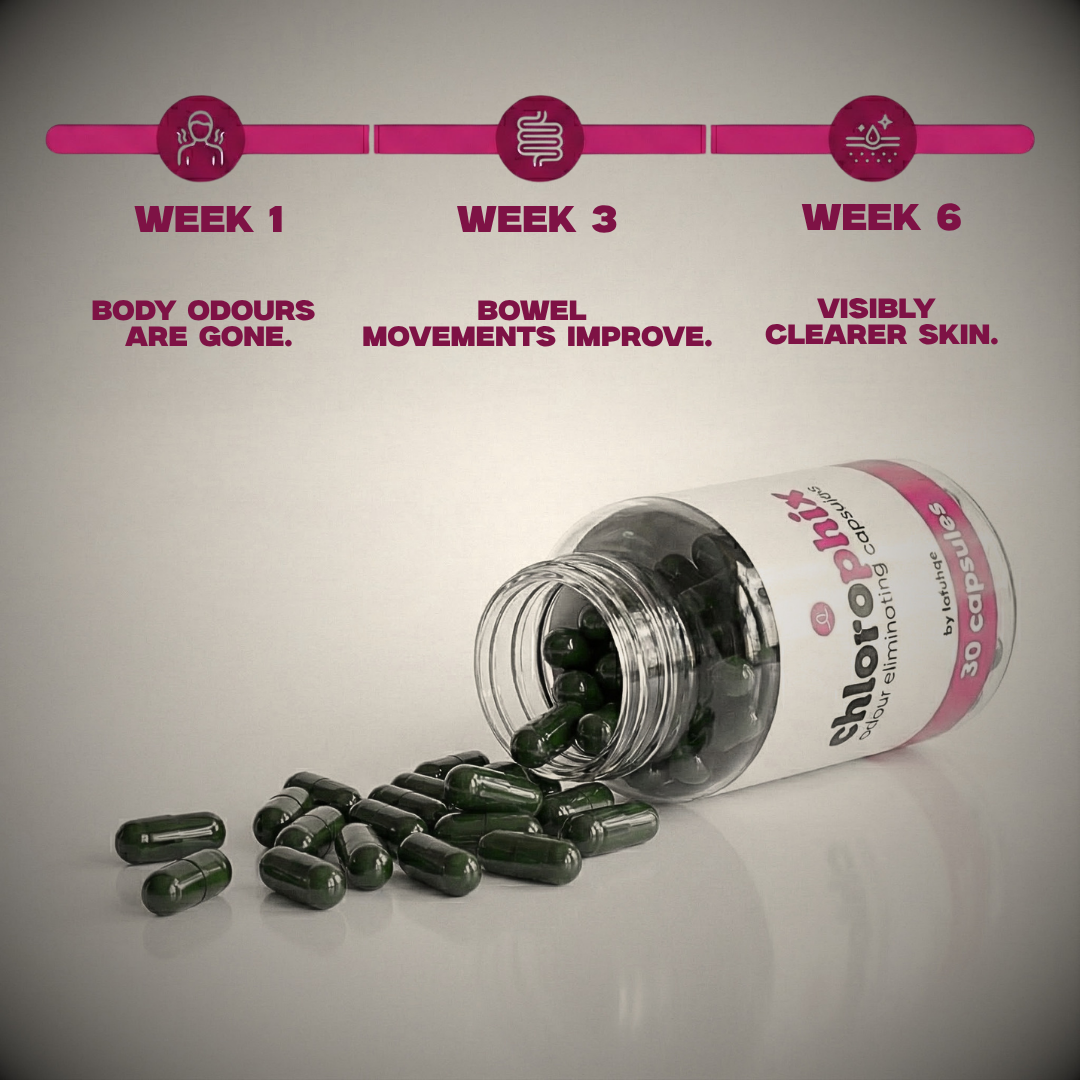Chlorophix capsules neutralize body odour from the inside