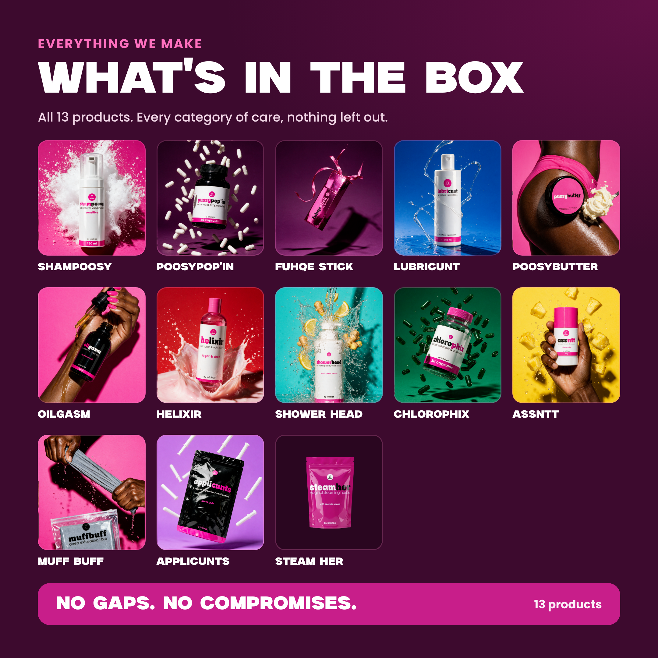 What's in The Full Line - all 13 LAFUHQE products