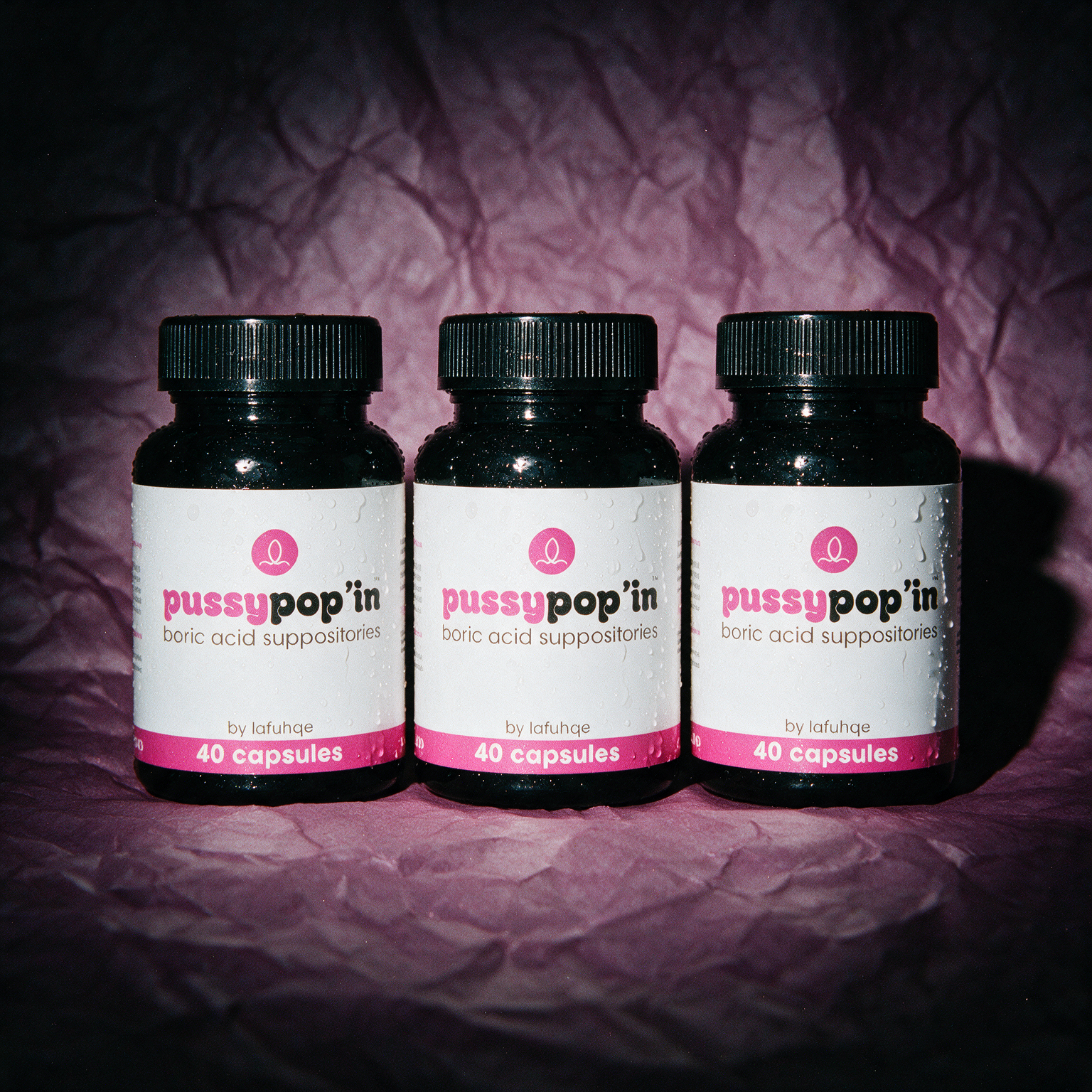 PoosyPopin three pack on deep plum crumpled paper
