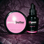 PoosyButter with Oilgasm combo on deep plum crumpled paper