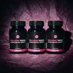 Balancyaya pH Balancing Inserts three bottle pack by LAFUHQE on plum paper